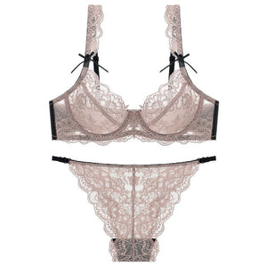 Unlined Lingerie Set Women Lace Ultra-thin Bra and Panty Sets Transparent