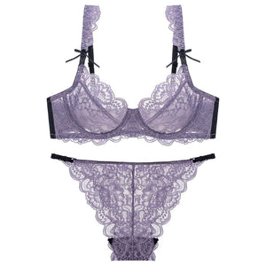 Unlined Lingerie Set Women Lace Ultra-thin Bra and Panty Sets Transparent