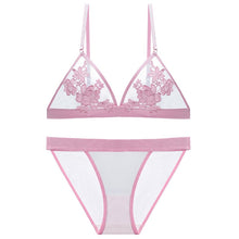 Load image into Gallery viewer, High Quality Wire Free Bra And Transparent Ultra Thin Panties Sets Seamless Unlined Plunge Underwear Floral Embroidery Lingerie