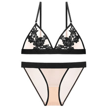 Load image into Gallery viewer, High Quality Wire Free Bra And Transparent Ultra Thin Panties Sets Seamless Unlined Plunge Underwear Floral Embroidery Lingerie