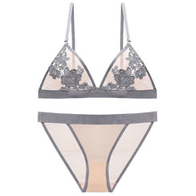 Load image into Gallery viewer, High Quality Wire Free Bra And Transparent Ultra Thin Panties Sets Seamless Unlined Plunge Underwear Floral Embroidery Lingerie