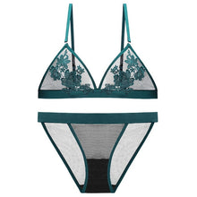 Load image into Gallery viewer, High Quality Wire Free Bra And Transparent Ultra Thin Panties Sets Seamless Unlined Plunge Underwear Floral Embroidery Lingerie