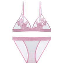 Load image into Gallery viewer, High Quality Wire Free Bra And Transparent Ultra Thin Panties Sets Seamless Unlined Plunge Underwear Floral Embroidery Lingerie