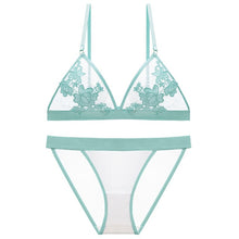 Load image into Gallery viewer, High Quality Wire Free Bra And Transparent Ultra Thin Panties Sets Seamless Unlined Plunge Underwear Floral Embroidery Lingerie