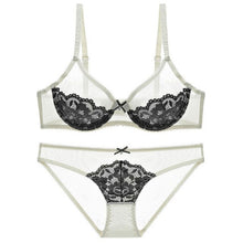 Load image into Gallery viewer, High Quality Half Cup Plunge Bra Lace Transparent Panties Suit Sexy Women Underwear Set